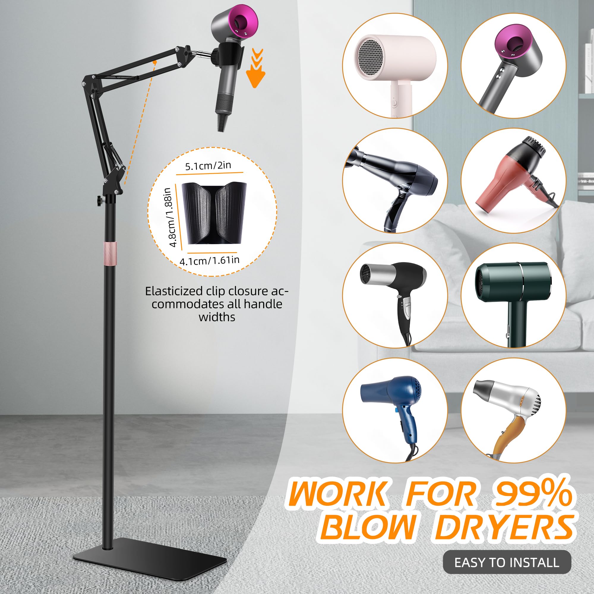 Amazon.com: Hair Dryer Stand, 1.68M Height Adjustable, Hands Free